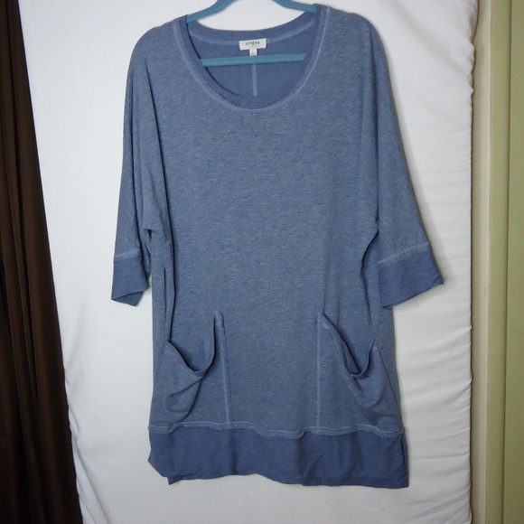 Umgee Tops - Umgee Blue Heather Sweatshirt Tunic Dress
